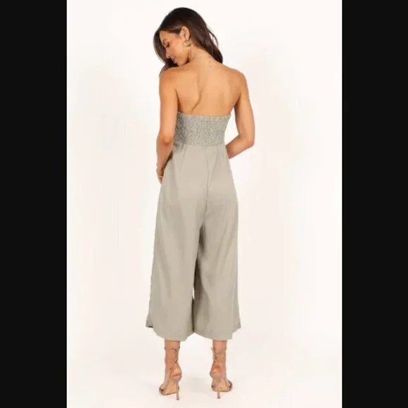 Petal & Pup Jonie Olive Green Strapless Wide Leg Cropped Jumpsuit XL - Picture 4 of 11